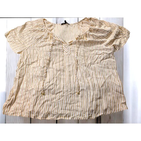 Adrienne Vittadini Shirt Plus Size XXX 3X Short Sleeve Metallic Gold Striped Top - Picture 1 of 10